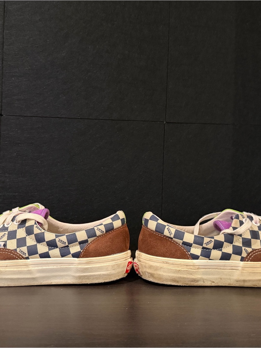 Vans Brown Suede Low-Top Sneakers with Purple Tongue and Lime Star Panels - Picture 3 of 4